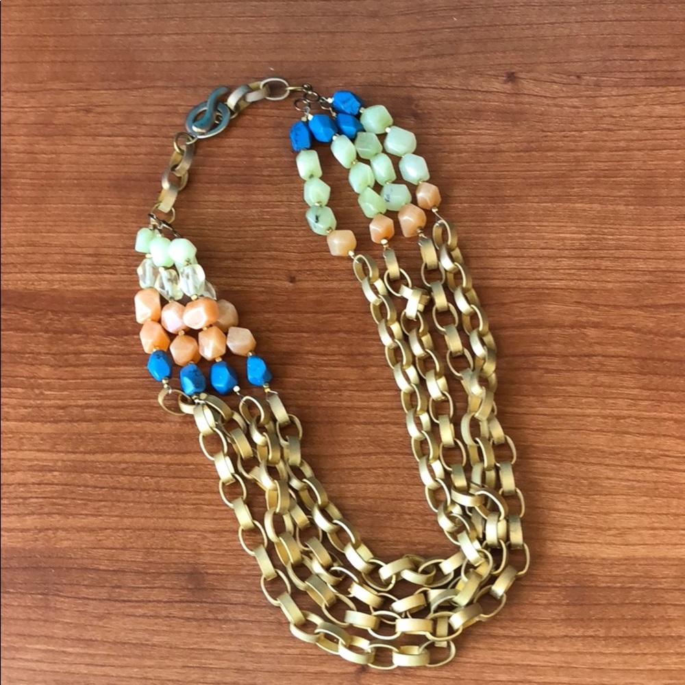 Anthropologie Gold Chain Link Necklace with Beads